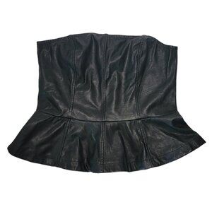 NWT Black Corset Sz 12 Peplum Faux Leather Goth Y2K Witchcore Strapless